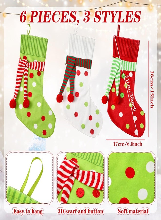 Newcotte 6 Pack 20 Inch Large Christmas Stocking Elf Xmas Hanging Stockings Red Green White Christmas Decorations for Holiday Fireplace Tree Decoration Gift Present - Image 2