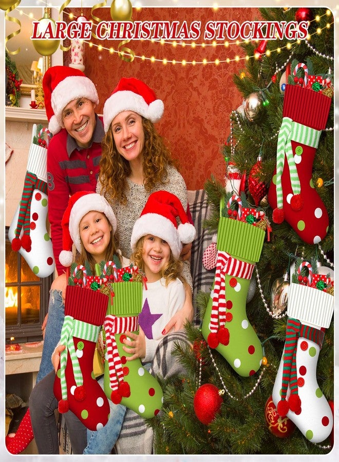 Newcotte 6 Pack 20 Inch Large Christmas Stocking Elf Xmas Hanging Stockings Red Green White Christmas Decorations for Holiday Fireplace Tree Decoration Gift Present - Image 3