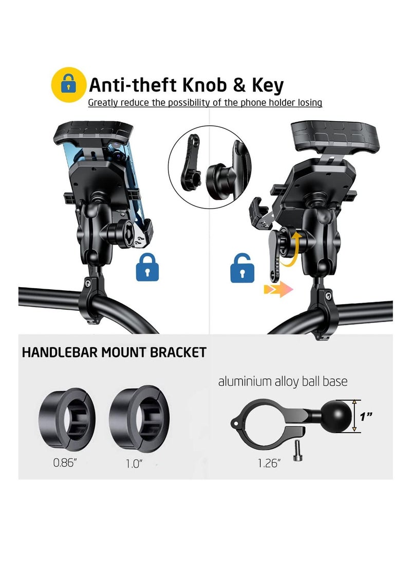 SYOSI - Anti-theft Motorcycle Phone Holder Bike Ball Mount Phone Holder Dual Socket Aluminum Ball Mount 1" 360 Degree Universal Ball Mount Compatible with 4.0-7.0" Smartphones - Image 1