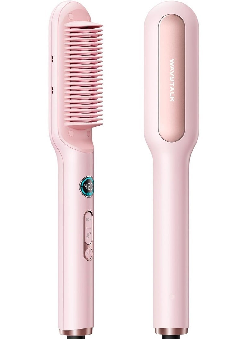 wavytalk Sleek Sweep Hair Straightener Brush, Ionic Ceramic Straightening Comb, Anti-Scald Design, LED Temperature Display, Fast Heating, Dual Voltage, Anti-Frizz Hair Styling Tool - Image 1