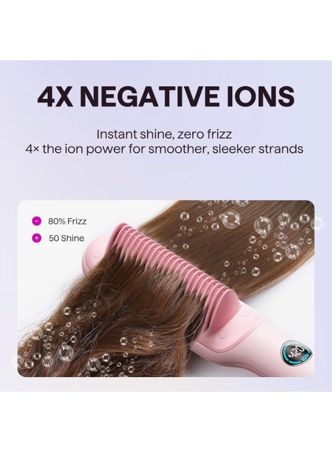 wavytalk Sleek Sweep Hair Straightener Brush, Ionic Ceramic Straightening Comb, Anti-Scald Design, LED Temperature Display, Fast Heating, Dual Voltage, Anti-Frizz Hair Styling Tool - Image 4