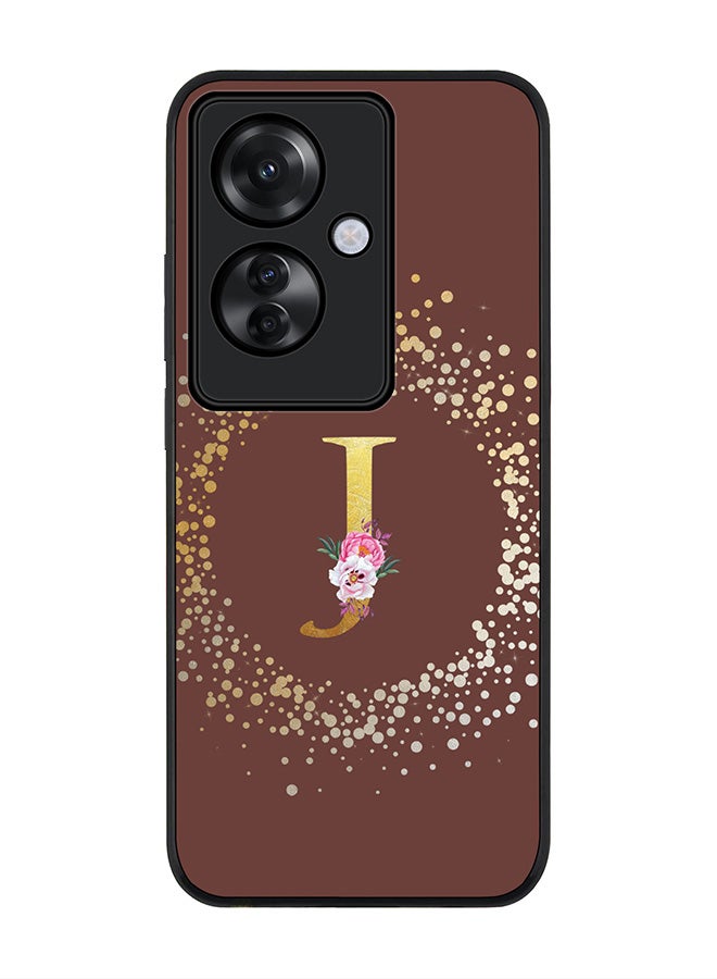 Stylizedd Rugged Black edge case for Oppo Reno11 F / Oppo F25 Pro 5G, Slim fit Soft Cover - Custom Monogram Initial Letter Floral Pattern Alphabet - J (Brown) - Image 1
