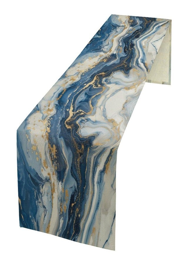 LIZIMI Marble Table Runner, Modern Luxury Foil Texture Blue White Gold Marble Printed Linen Table Runners for Kitchen Living Room Farmhouse Dining Room Party Home Decor 13" W x 36" L - Image 1