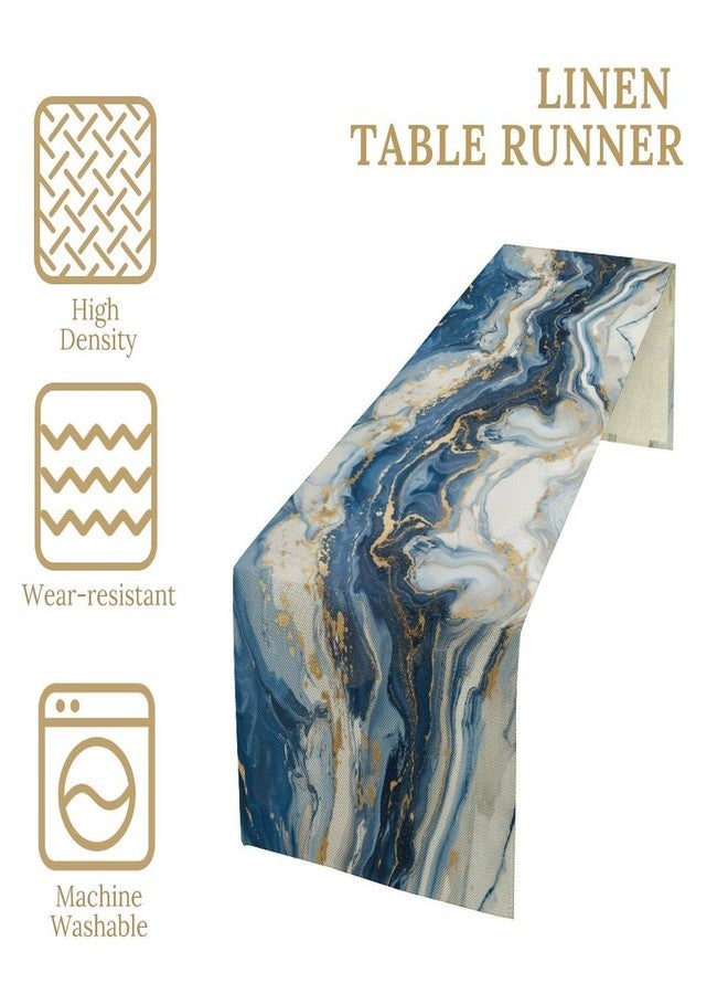 LIZIMI Marble Table Runner, Modern Luxury Foil Texture Blue White Gold Marble Printed Linen Table Runners for Kitchen Living Room Farmhouse Dining Room Party Home Decor 13" W x 36" L - Image 2