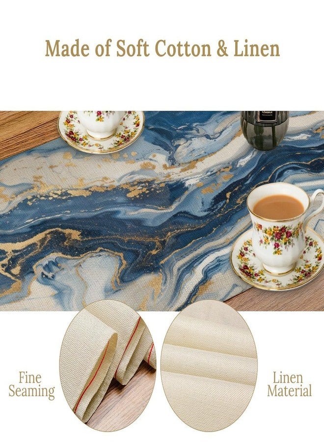 LIZIMI Marble Table Runner, Modern Luxury Foil Texture Blue White Gold Marble Printed Linen Table Runners for Kitchen Living Room Farmhouse Dining Room Party Home Decor 13" W x 36" L - Image 3