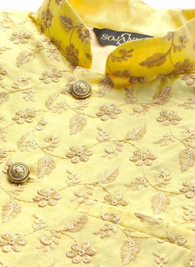Sojanya Embroidered Nehru Jacket for Men in Yellow - Image 2