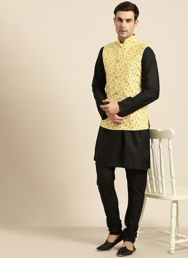 Sojanya Embroidered Nehru Jacket for Men in Yellow - Image 5