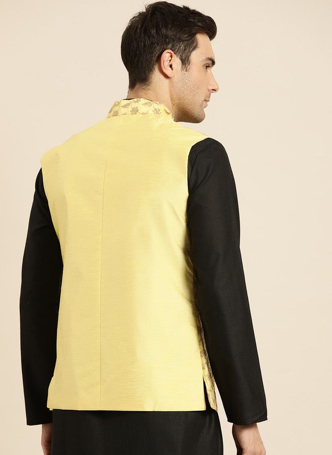 Sojanya Embroidered Nehru Jacket for Men in Yellow - Image 4
