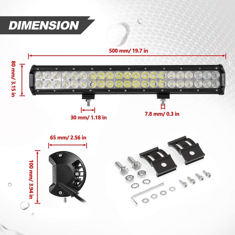 Auxbeam 20 Inch LED Light Bar 126W Light Bar with 42pcs 3W Led Off Road Driving Lights Spot Flood Combo Beam for Jeep Driving Off Road ATV SUV UTV - Image 2