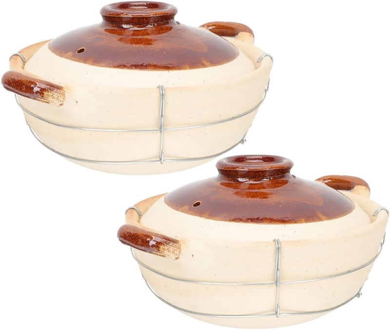 2pcs Small Single Handle Clay Casserole Pots with Lids 0.5l Oven-safe Korean Stone Clay Cookware for Stew and Rice Cooking at Home - Image 1