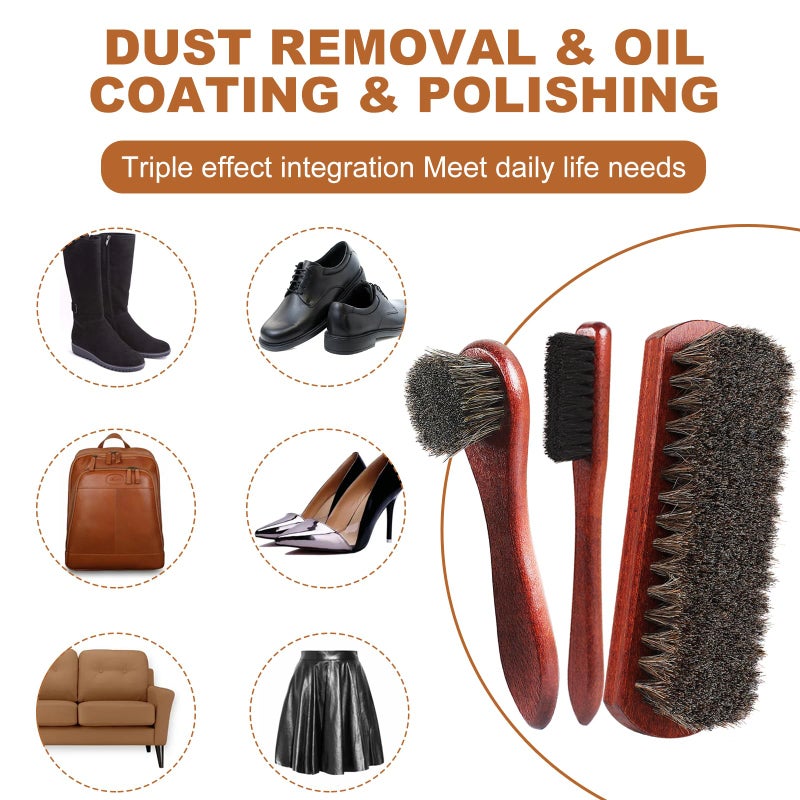 Rolett 4-Piece Horsehair Shoe Brush Shine Kit - Horse Hair Brush for Leather, Premium Shoe Polish brush, Leather Shoe Boot Brushes for Cleaning and Polishing - Image 5