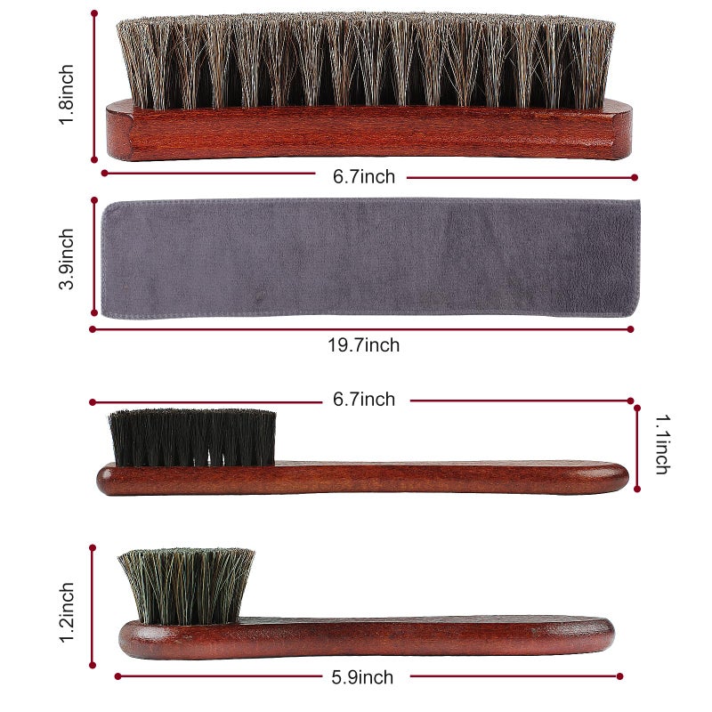 Rolett 4-Piece Horsehair Shoe Brush Shine Kit - Horse Hair Brush for Leather, Premium Shoe Polish brush, Leather Shoe Boot Brushes for Cleaning and Polishing - Image 2