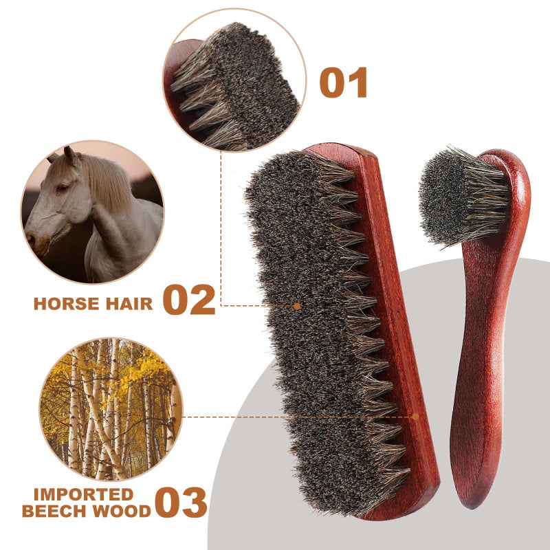 Rolett 4-Piece Horsehair Shoe Brush Shine Kit - Horse Hair Brush for Leather, Premium Shoe Polish brush, Leather Shoe Boot Brushes for Cleaning and Polishing - Image 4