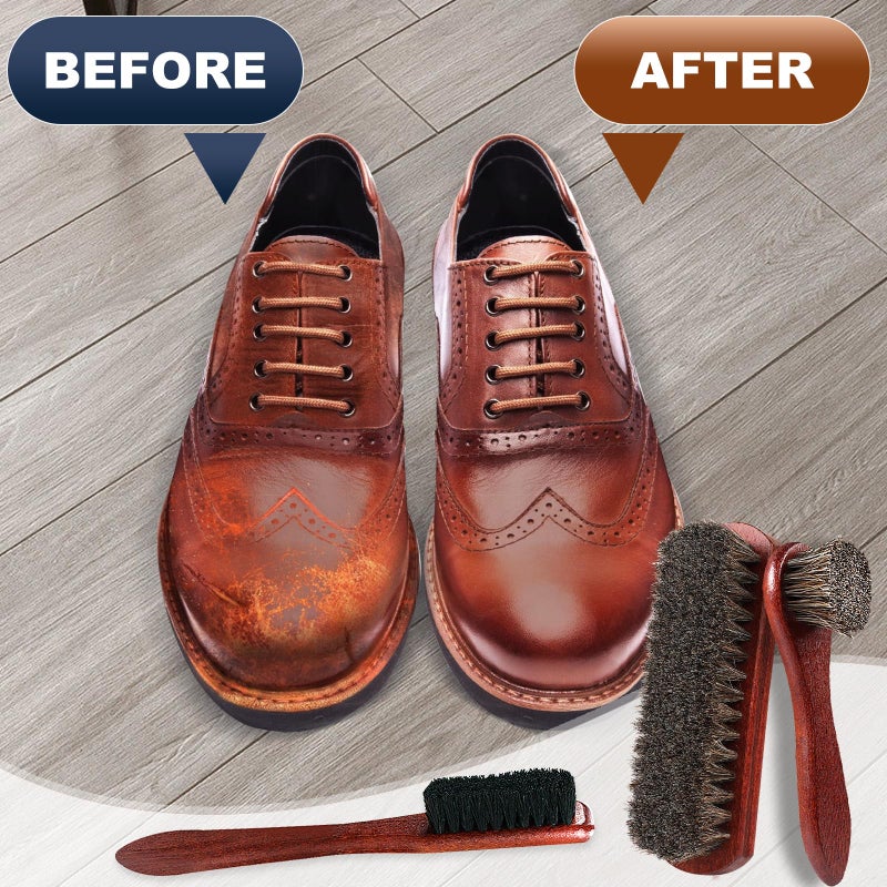 Rolett 4-Piece Horsehair Shoe Brush Shine Kit - Horse Hair Brush for Leather, Premium Shoe Polish brush, Leather Shoe Boot Brushes for Cleaning and Polishing - Image 3