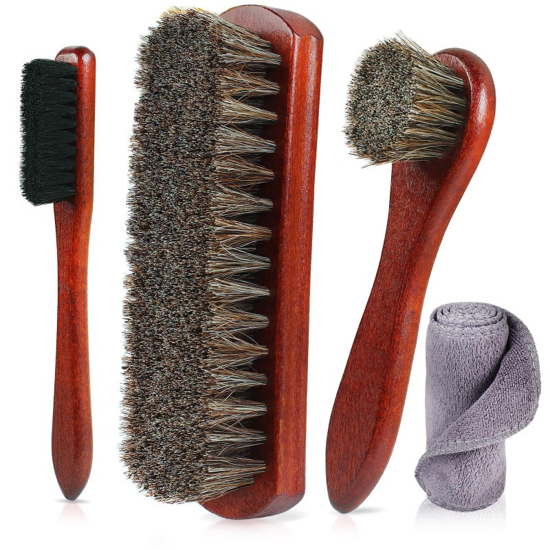 Rolett 4-Piece Horsehair Shoe Brush Shine Kit - Horse Hair Brush for Leather, Premium Shoe Polish brush, Leather Shoe Boot Brushes for Cleaning and Polishing - Image 1