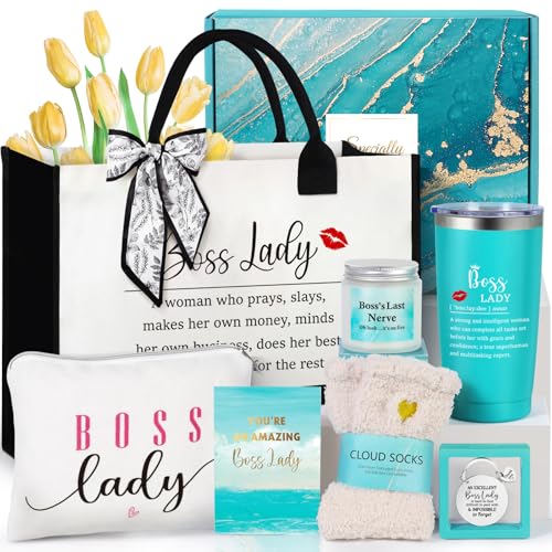 Suhctuptx Boss Lady Gifts for Women Bosses Day Gifts for Women Best Boss Christmas Gift with Canvas Tote Bag Funny Cool Box for Bosses Female Office Leader Appreciation Gift for Birthday Bosss Day - Image 1
