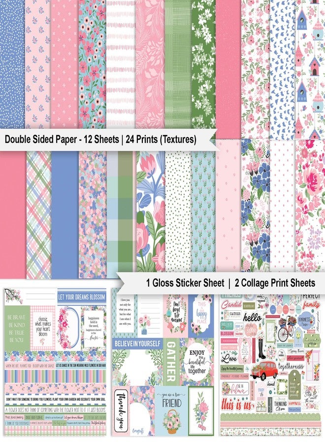 Inkdotpot Pastel Floral Collection Double,Sided Scrapbook Paper Kit Cardstock 12"x12" Card Making Paper Pack of with Sticker Sheet - 16 Pages - Pastel Purple - Image 2