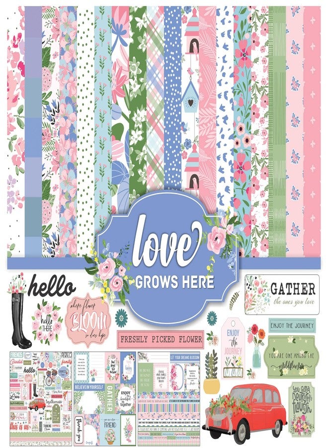 Inkdotpot Pastel Floral Collection Double,Sided Scrapbook Paper Kit Cardstock 12"x12" Card Making Paper Pack of with Sticker Sheet - 16 Pages - Pastel Purple - Image 1