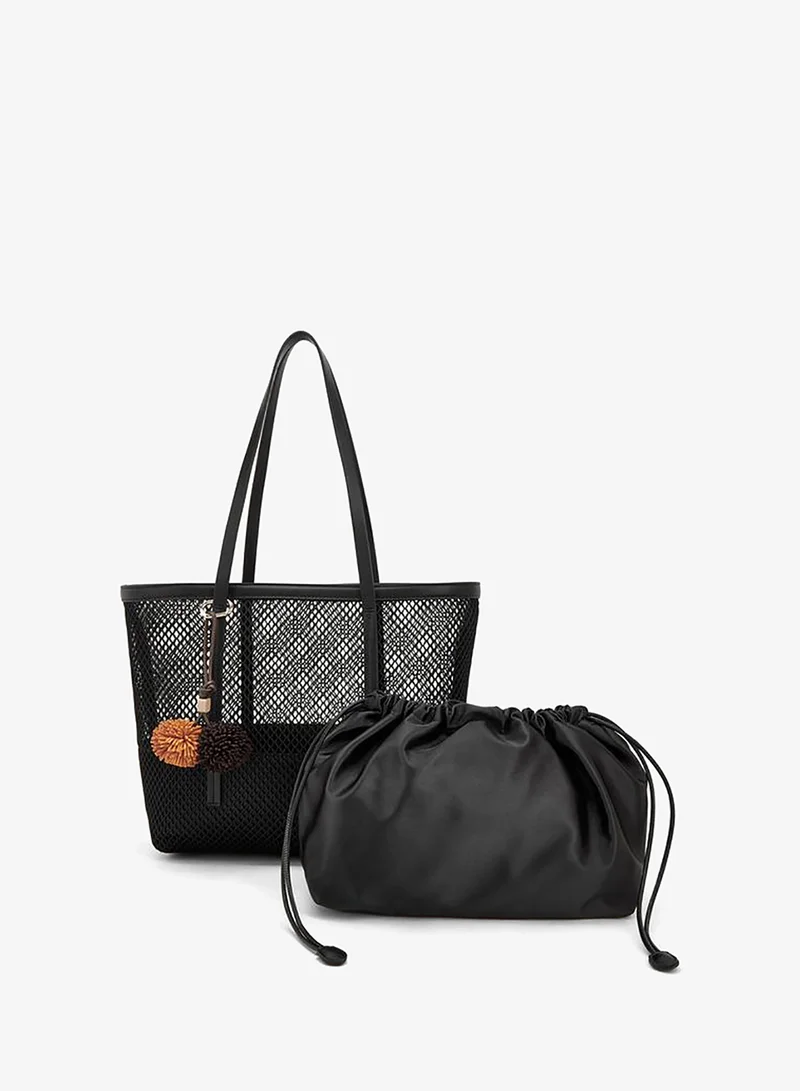 Celeste BLACK Textured Shopper Bag With Drawstring Pouch for Women | Best Price UAE