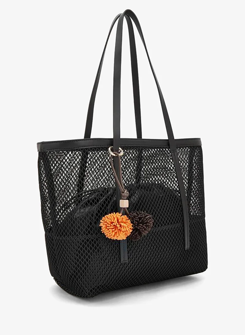 Celeste BLACK Textured Shopper Bag With Drawstring Pouch for Women | Best Price UAE