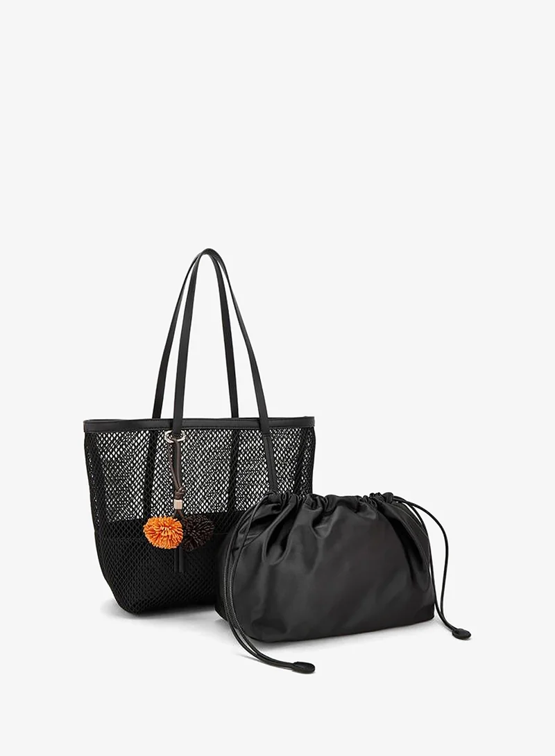 Celeste BLACK Textured Shopper Bag With Drawstring Pouch for Women | Best Price UAE