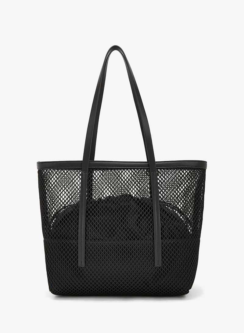 Celeste BLACK Textured Shopper Bag With Drawstring Pouch for Women | Best Price UAE