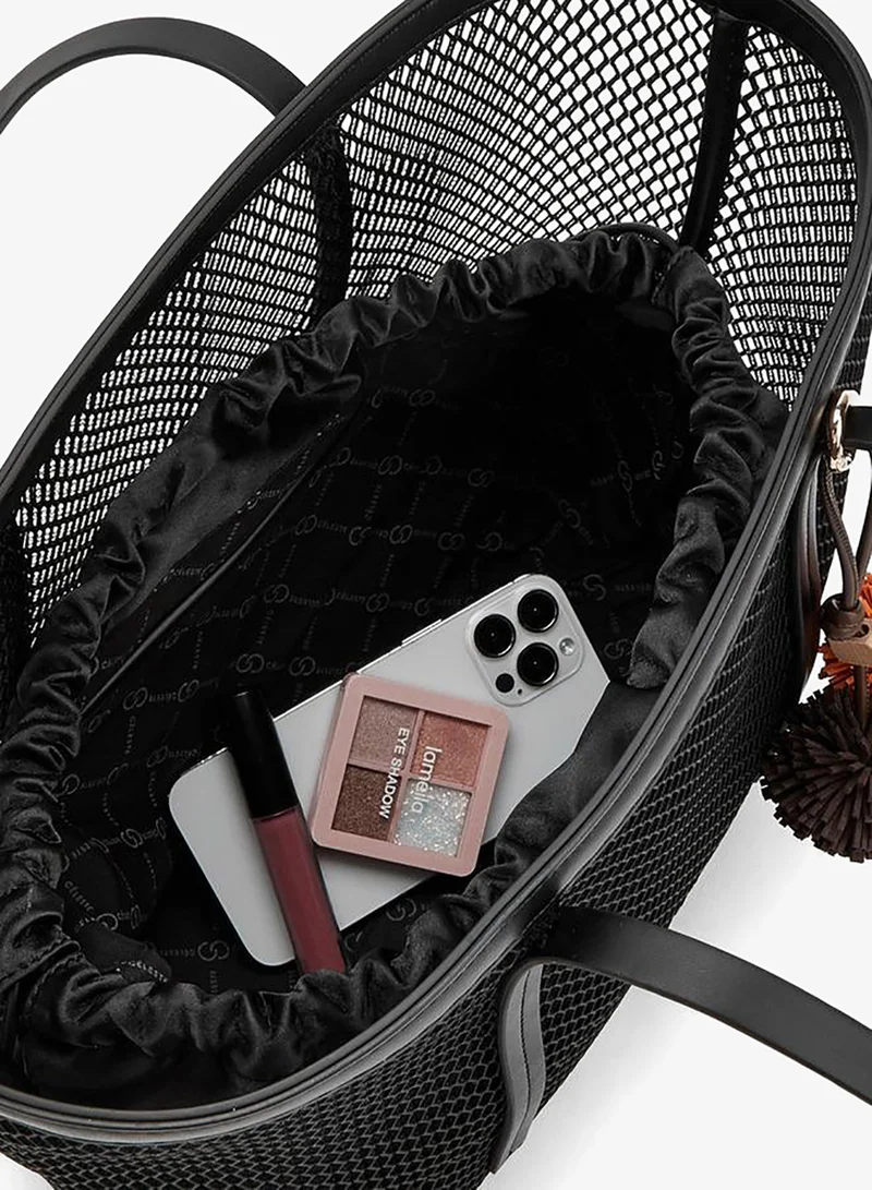 Celeste BLACK Textured Shopper Bag With Drawstring Pouch for Women | Best Price UAE