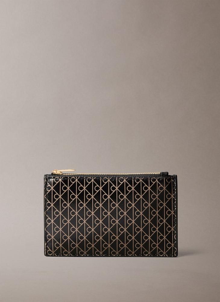 CALVIN KLEIN Monogram Logo Top Zip Card Holder - Image 1