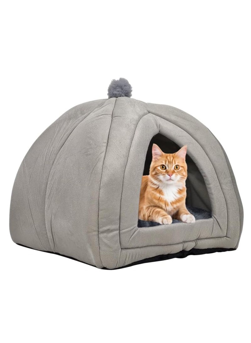 NNC PETS Cat bed house for indoor cats, Cozy plush semi-enclosed triangle cat nest with Removable cushion, Durable handle, Soft plush fabric, and Anti-slip bottom, Easy to clean 50 cm (Grey) - Image 1