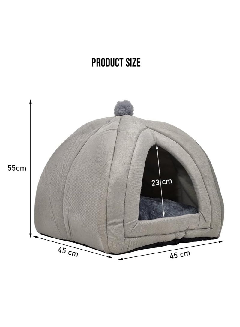 NNC PETS Cat bed house for indoor cats, Cozy plush semi-enclosed triangle cat nest with Removable cushion, Durable handle, Soft plush fabric, and Anti-slip bottom, Easy to clean 50 cm (Grey) - Image 2