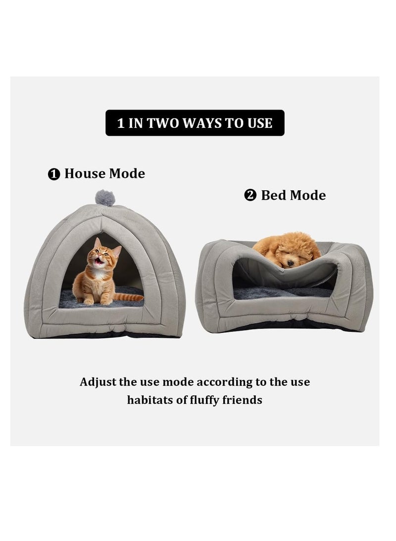 NNC PETS Cat bed house for indoor cats, Cozy plush semi-enclosed triangle cat nest with Removable cushion, Durable handle, Soft plush fabric, and Anti-slip bottom, Easy to clean 50 cm (Grey) - Image 4