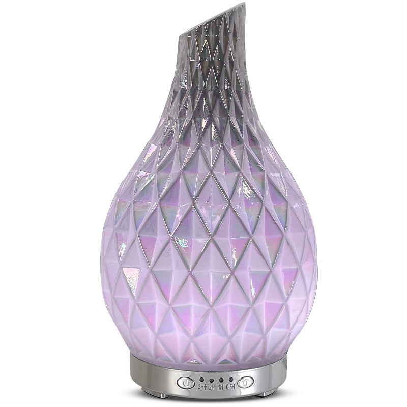 MAXWINER Essential Oil Diffuser Handmade Art Glass Aromatherapy Ultrasonic Humidifier with 7 Colors Lights Changing Waterless Auto ShutOff Time Setting for Home Office Room 120ml Diamond