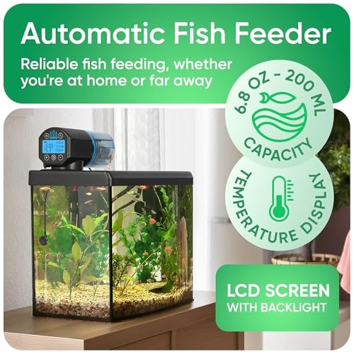 FISHNOSH Automatic Fish Feeder for Aquarium with Digital Thermometer - 2025 Auto Fish Food Dispenser Programmable, Vacation Feeder for Fish, Adjustable Portions, Auto Fish Feeder for Small & Big Tanks - Image 2