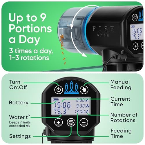 FISHNOSH Automatic Fish Feeder for Aquarium with Digital Thermometer - 2025 Auto Fish Food Dispenser Programmable, Vacation Feeder for Fish, Adjustable Portions, Auto Fish Feeder for Small & Big Tanks - Image 3