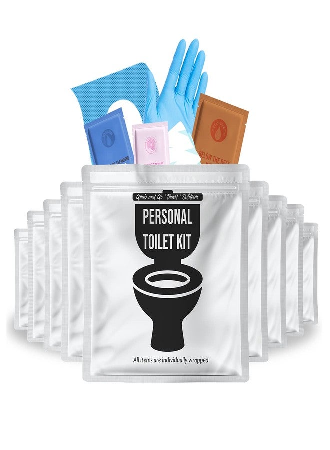 pH Advantage Personal Toilet Kit To Go – 10 Pack | Disposable Public Restroom Kit | Individually Wrapped for Toilet Protection Kit | Toilet Paper, Toilet Seat Cover, Butt Wipes, Cleansing Wipes (White) - Image 1