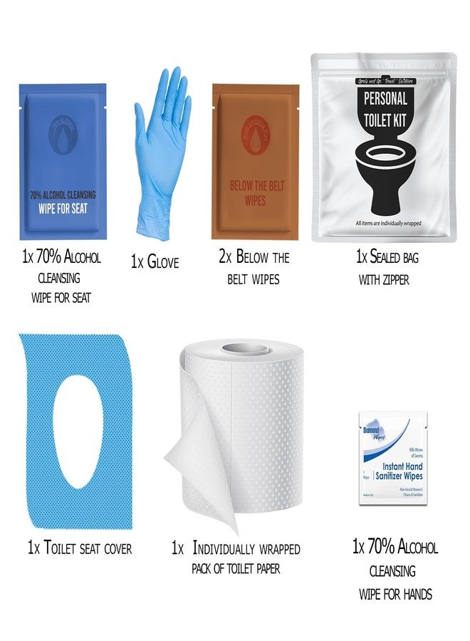pH Advantage Personal Toilet Kit To Go – 10 Pack | Disposable Public Restroom Kit | Individually Wrapped for Toilet Protection Kit | Toilet Paper, Toilet Seat Cover, Butt Wipes, Cleansing Wipes (White) - Image 2