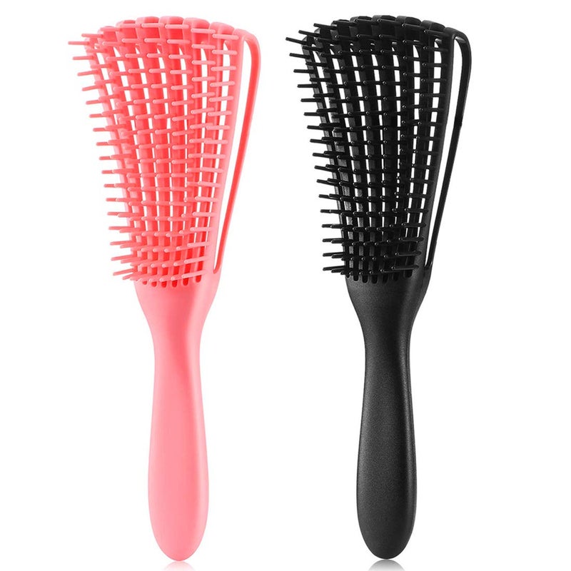 Hair Brush for Afro AmericaAfrican Hair Textured 3a to 4c Kinky WavyCurlyCoilyWetDryOilThickLong Hair Detangling Brush for Women 2 pcs PinkBlack