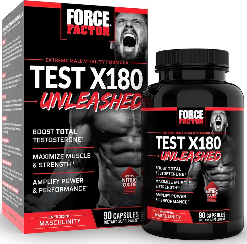 FORCE FACTOR Test X180 Unleashed معزز التستوستيرون للرجال لبناء العضلات وزيادة القوة وتحسين الأداء مكمل التستوستيرون لصحة الرجال 90 كبسولة - Image 1