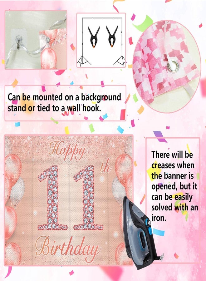 DZTRELFK Happy 11th Birthday Rose Gold Banner Cheers to 11 Years Old Backdrop Confetti Balloons Theme Decor for Girls 11 Years Old Pink Birthday Party Decorations Bday Supplies Background Favors Gift Glitter - Image 5