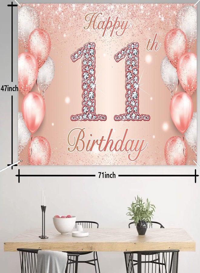 DZTRELFK Happy 11th Birthday Rose Gold Banner Cheers to 11 Years Old Backdrop Confetti Balloons Theme Decor for Girls 11 Years Old Pink Birthday Party Decorations Bday Supplies Background Favors Gift Glitter - Image 2