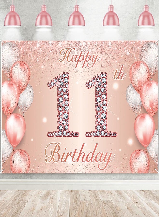 DZTRELFK Happy 11th Birthday Rose Gold Banner Cheers to 11 Years Old Backdrop Confetti Balloons Theme Decor for Girls 11 Years Old Pink Birthday Party Decorations Bday Supplies Background Favors Gift Glitter - Image 1