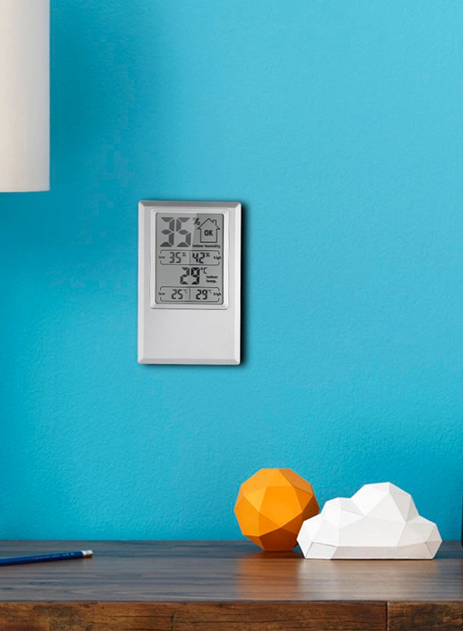 Digital Indoor Temperature Humidity Meter Alarm Clock Silver - Image 3