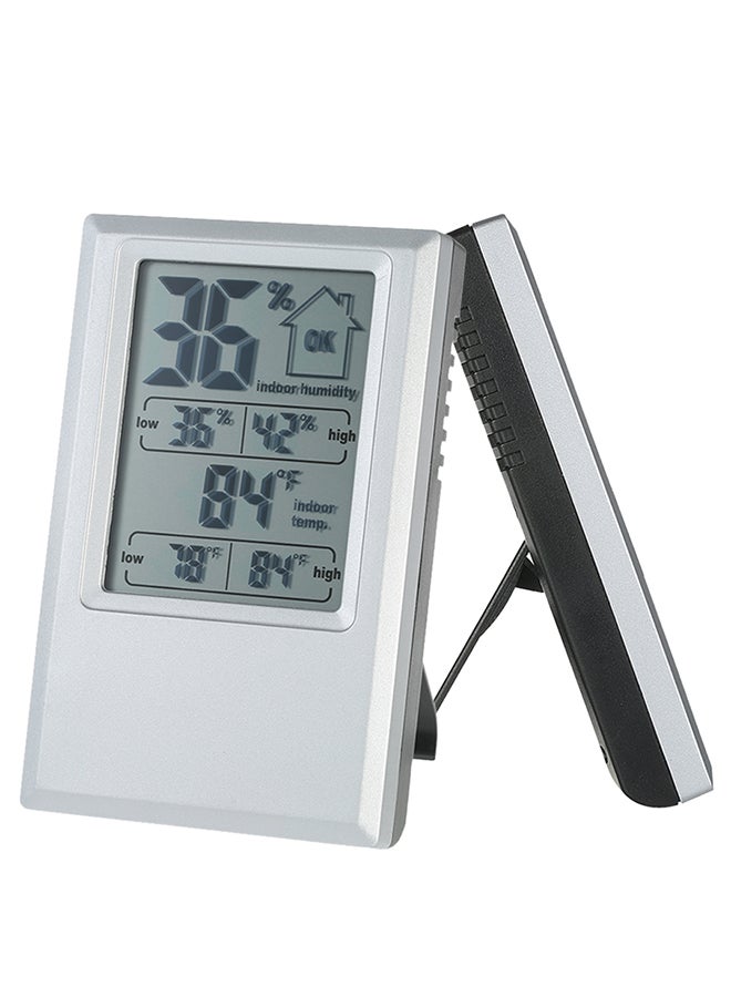 Digital Indoor Temperature Humidity Meter Alarm Clock Silver - Image 1