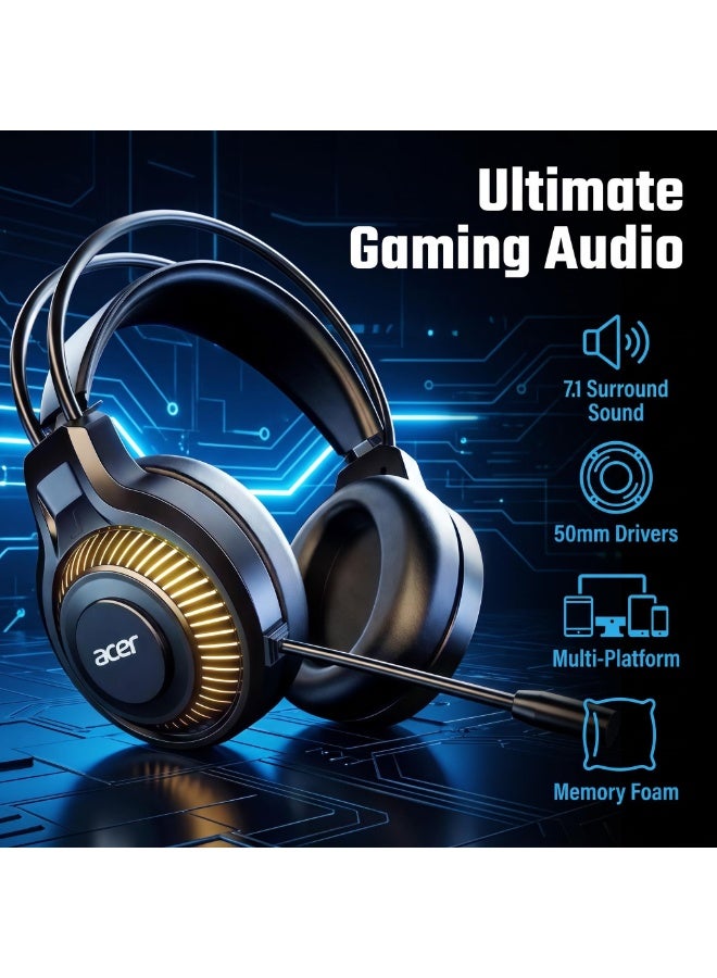 ACER Gaming Headset - 7.1 Surround Sound - Memory Foam Ear Pads - Durable Aluminum Frame - Multi Platform Headset - Works with PC, PS4, PS4 PRO, Xbox One, Xbox One S - Black-OHW303 - Image 2