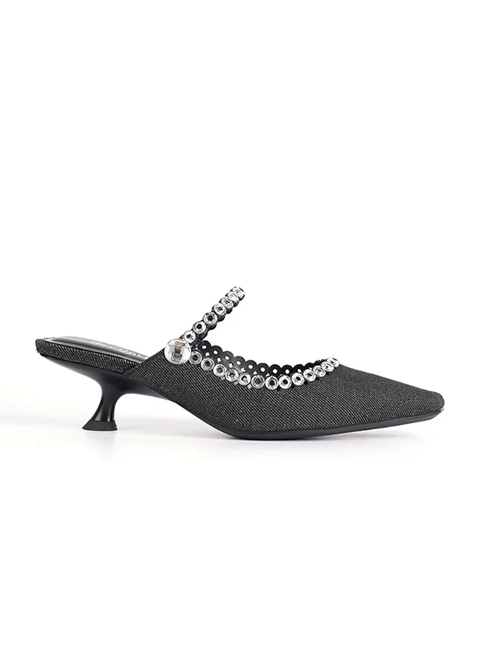 Cuple Womens pointed-toe low heeled mules