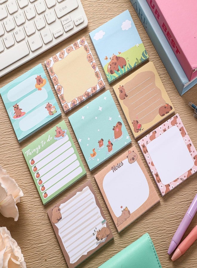 Saypacck 9 Pads Cute Sticky Notes Cartoon Self Stick Notepads 3x3 Inches Notes Adhesive Memo Pad Office Decor Gifts for Students School Teacher Office Meeting (Capybara) - Image 3