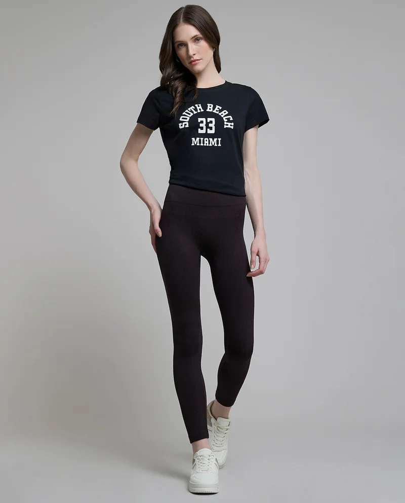 أر أند بي Solid Leggings with Elastic Waist