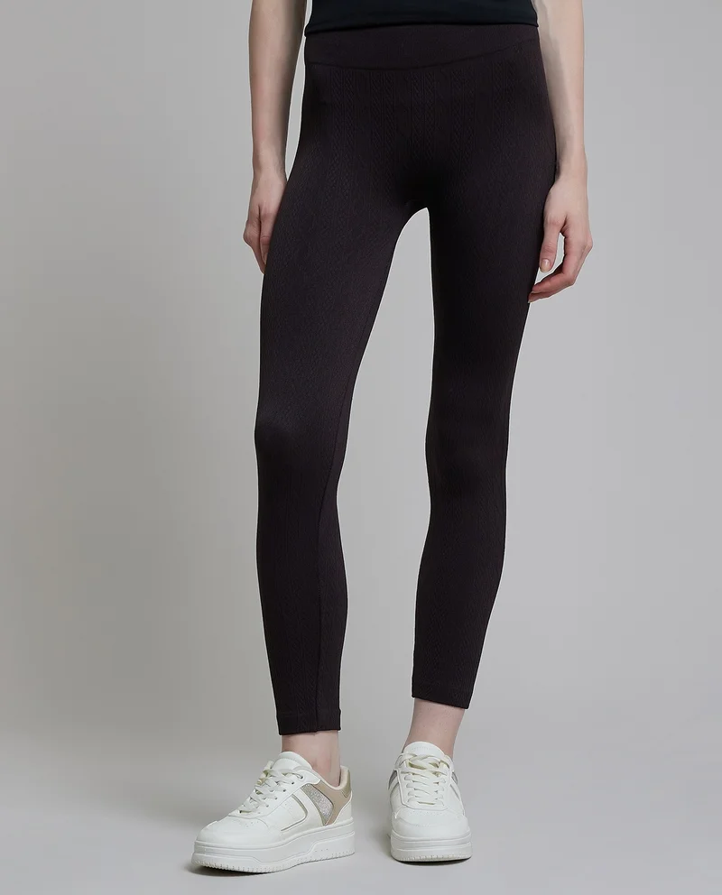 أر أند بي Solid Leggings with Elastic Waist