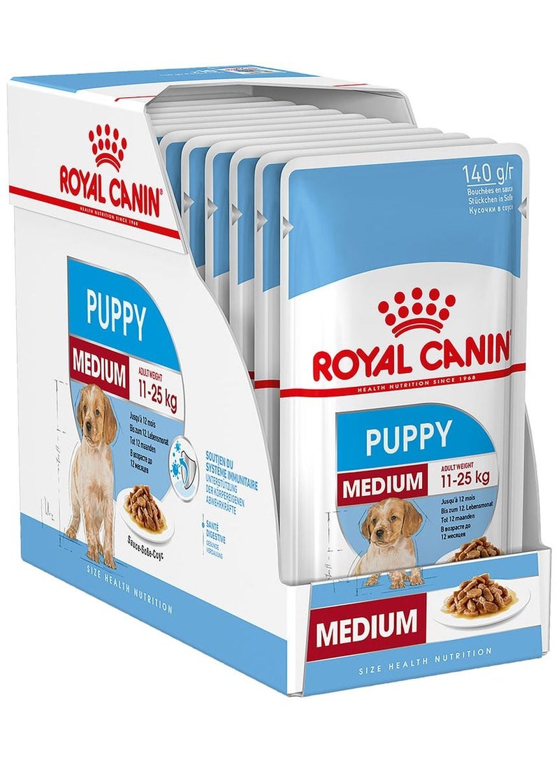 ROYAL CANIN طعام رطب للجراء متوسط الحجم في المرق 10 × 140 جم - Image 1