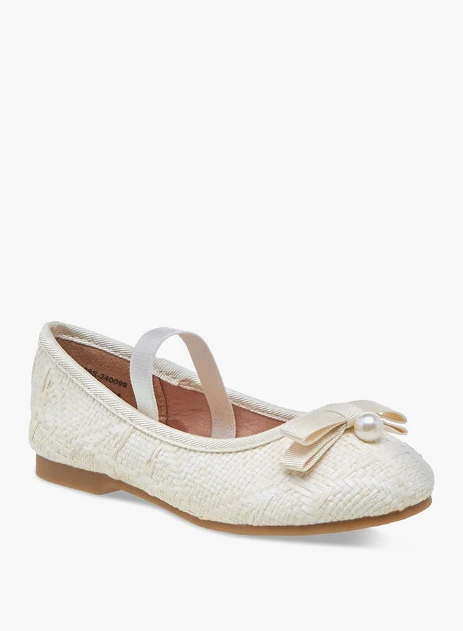 JUNIORS Bow Accent Ballerina Shoes with Elasticated Strap